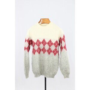 Vintage SAMBAND Made in Iceland Argyle 100% Wool Knit Crew Neck Sweater, Size L